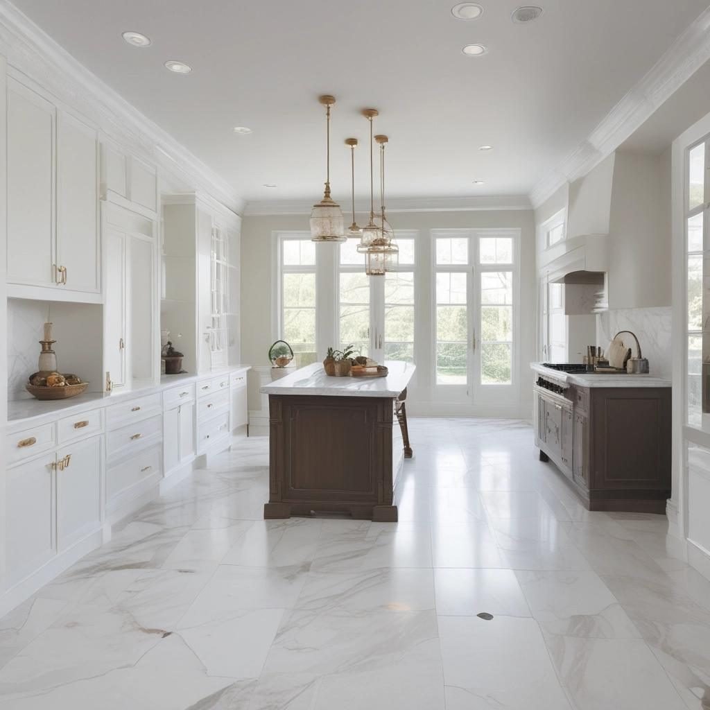 Kitchen with marble-look porcelain floor