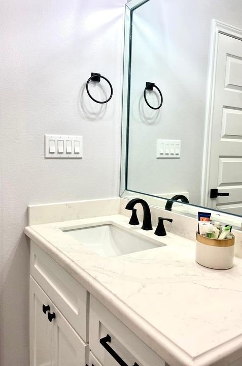 Bathroom remodel with quartz vanity top